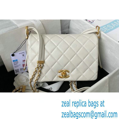 Chanel Lambskin & Gold-Tone Metal Small Flap Bag AS4353 White 2023